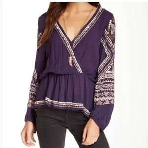 Free People Purple Boho Embroidered Sequin Top